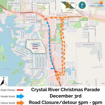 Crystal River Christmas Parade Road closure Map